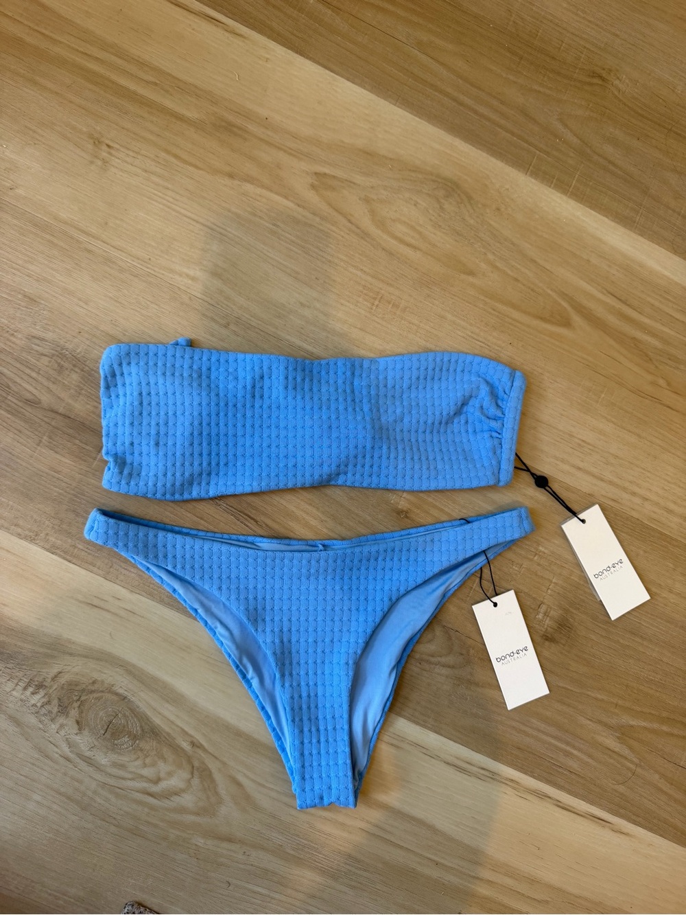bond-eye Textured Bandeau Bikini Set - Sky Blue. New with tags!
